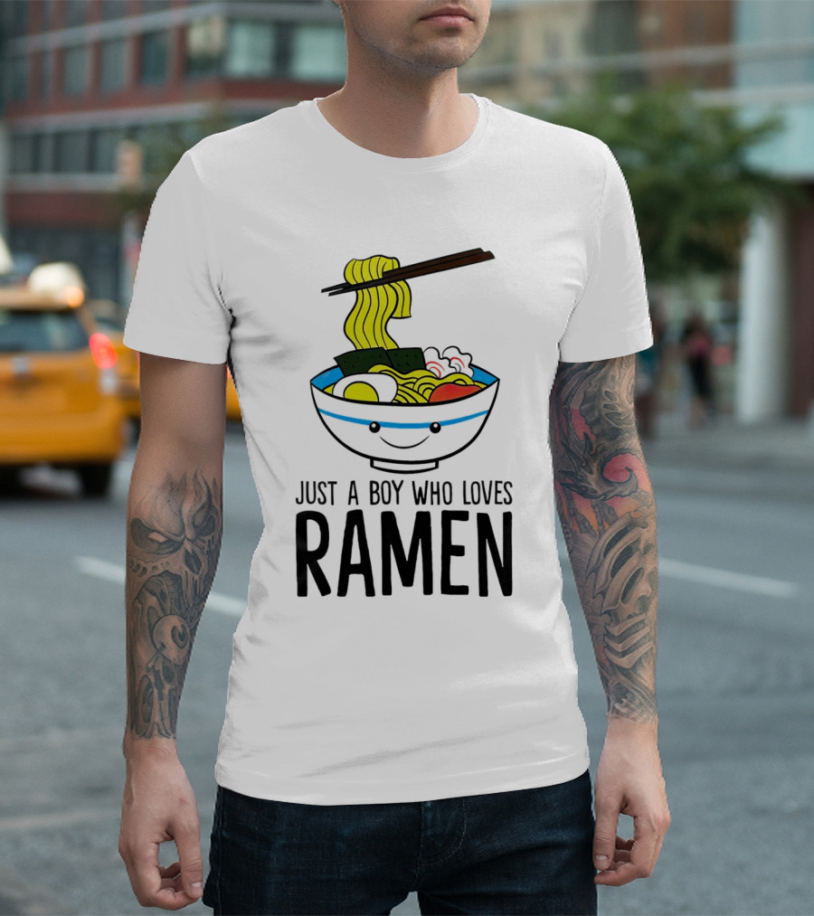 Just a Boy Who Loves Ramen Cute Smiling Bowl of Noodles T-Shirt