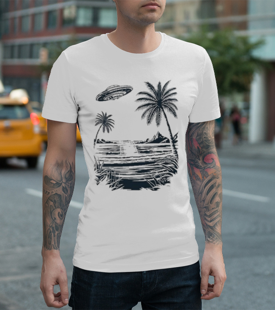 Into the AM Tropical Encounter Vintage UFO Palm Landscape T-Shirt