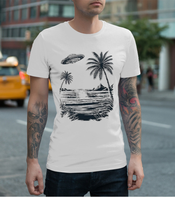 Into The AM Tropical Encounter Vintage UFO Palm Landscape T-Shirt