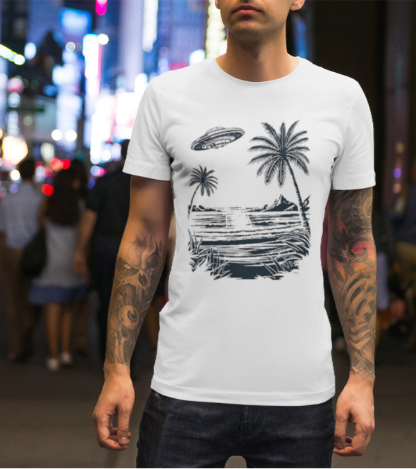 Into The AM Tropical Encounter Vintage UFO Palm Landscape T-Shirt