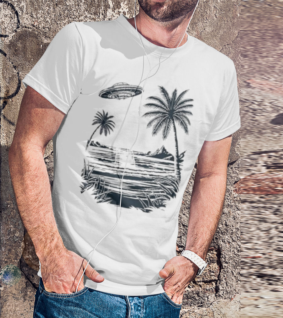 Into The AM Tropical Encounter Vintage UFO Palm Landscape T-Shirt
