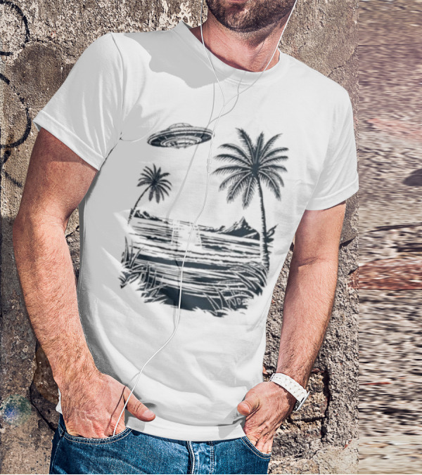 Into The AM Tropical Encounter Vintage UFO Palm Landscape T-Shirt