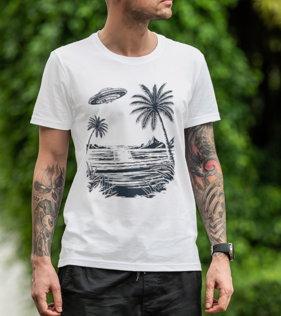Into The AM Tropical Encounter Vintage UFO Palm Landscape T-Shirt
