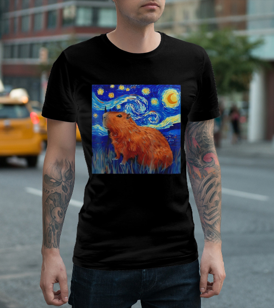 Capybara Starry Night Van Gogh Fusion T-Shirt