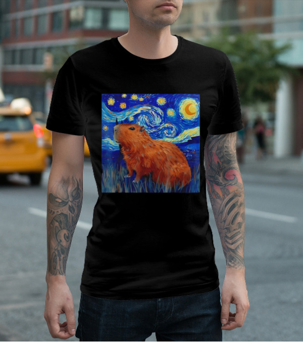 Capybara Starry Night Van Gogh Fusion T-Shirt