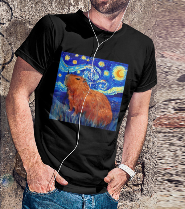 Capybara Starry Night Van Gogh Fusion T-Shirt