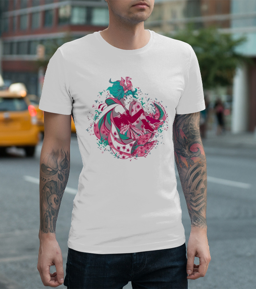 The Floating Garden Lovers in Bloom with Vibrant Floral Embrace T-Shirt