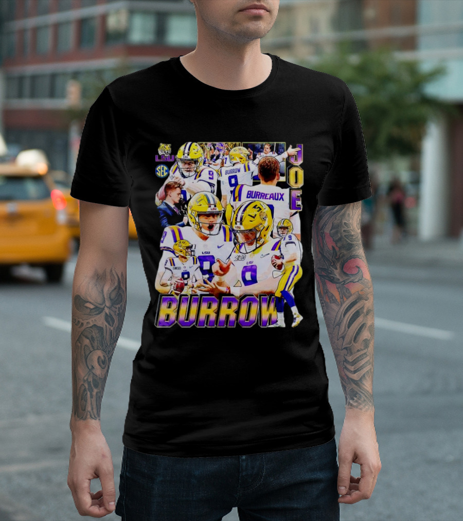 LSU Tigers Joe Burrow 9 SEC Football Burreaux Quarterback T-Shirt