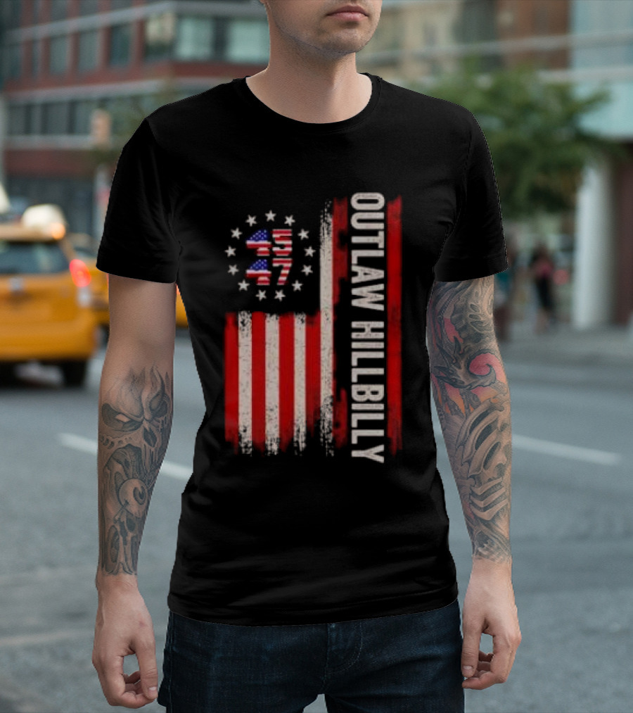 Outlaw Hillbilly American Flag 1776 Stars Stripes T-Shirt
