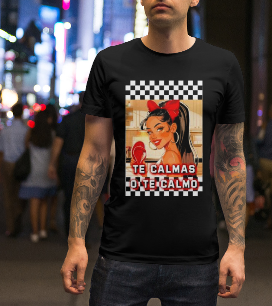 Te Calmas O Te Calmo Red Bandana Woman With Checkered Border T-Shirt