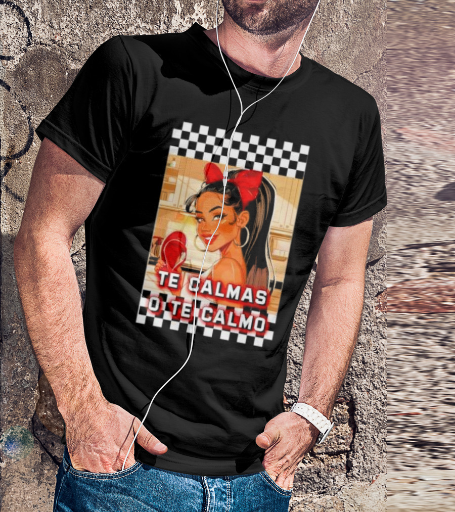 Te Calmas O Te Calmo Red Bandana Woman With Checkered Border T-Shirt