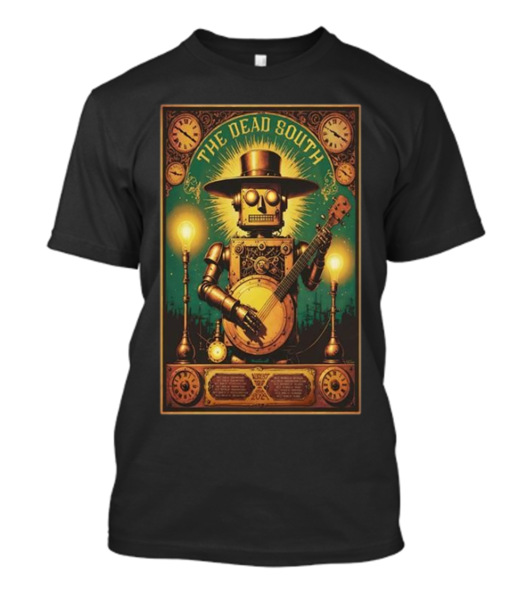 The Dead South American Tour August 2024 Vintage Robot Banjo Illuminated Clocks T-Shirt