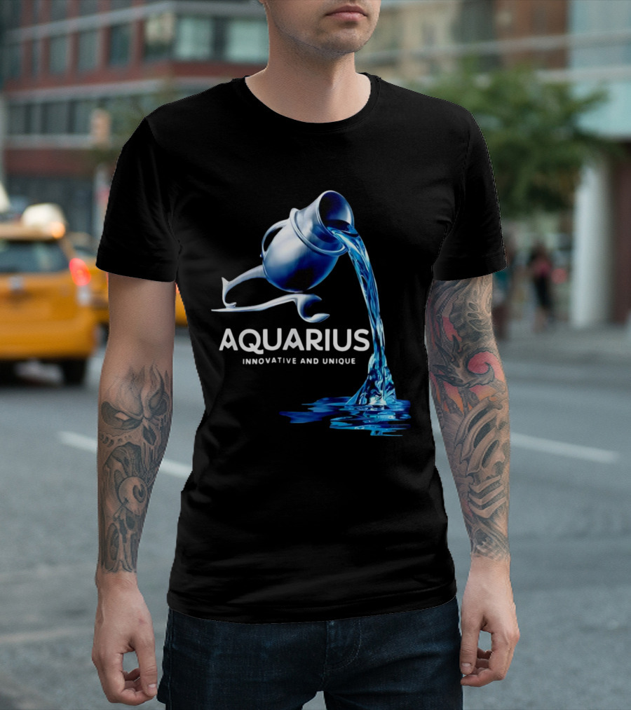 Aquarius Zodiac Sign Innovative and Unique Water Bearer Pouring Blue Water T-Shirt