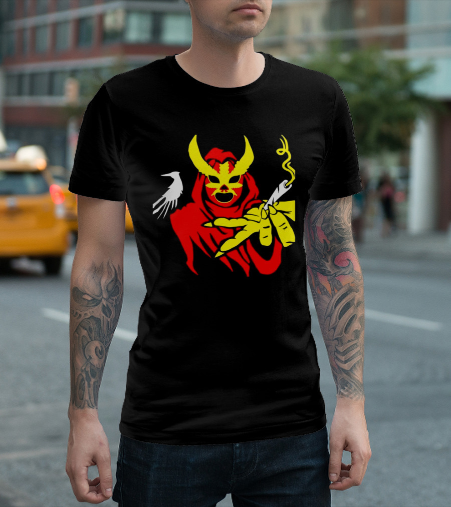 High Side Of The Ropes Wraithador Masked Figure Smoking With Raven T-Shirt