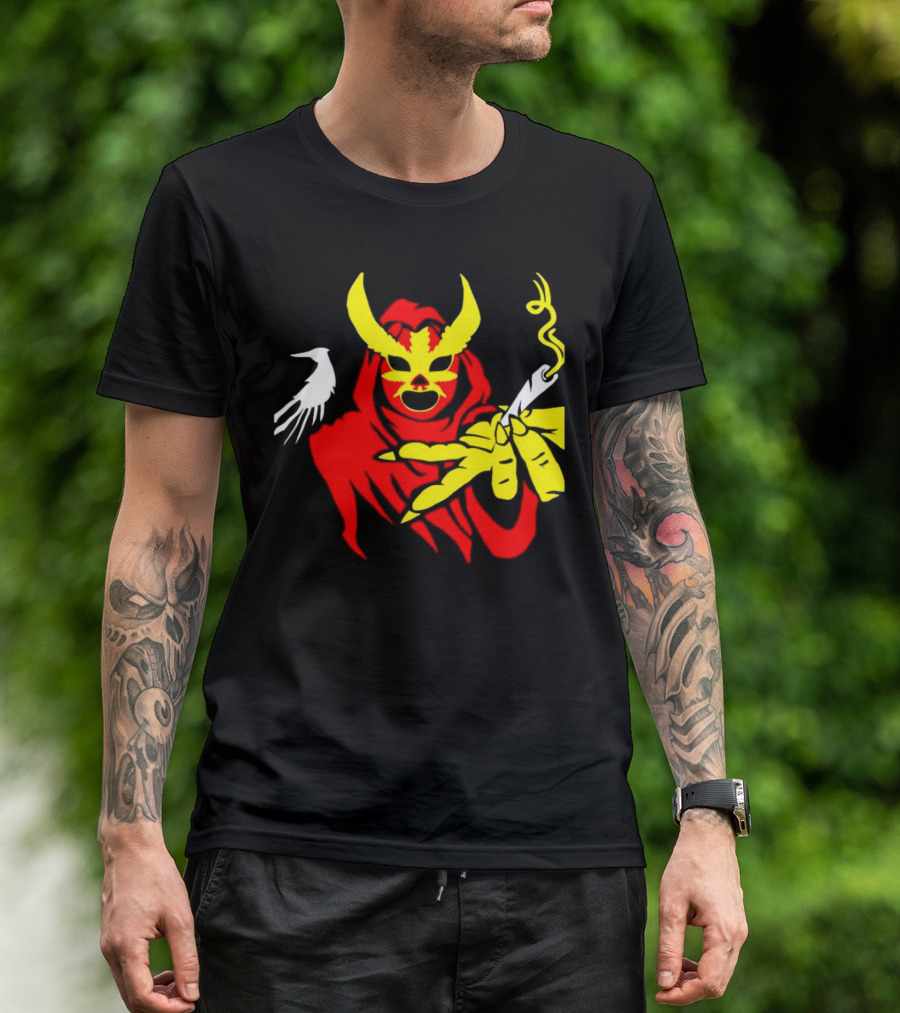 High Side Of The Ropes Wraithador Masked Figure Smoking With Raven T-Shirt