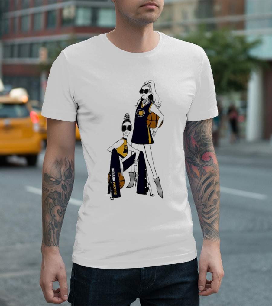 Indiana Pacers G-III 4Her Basketball Girls Fitted Fashion Illustration With Basketballs T-Shirt