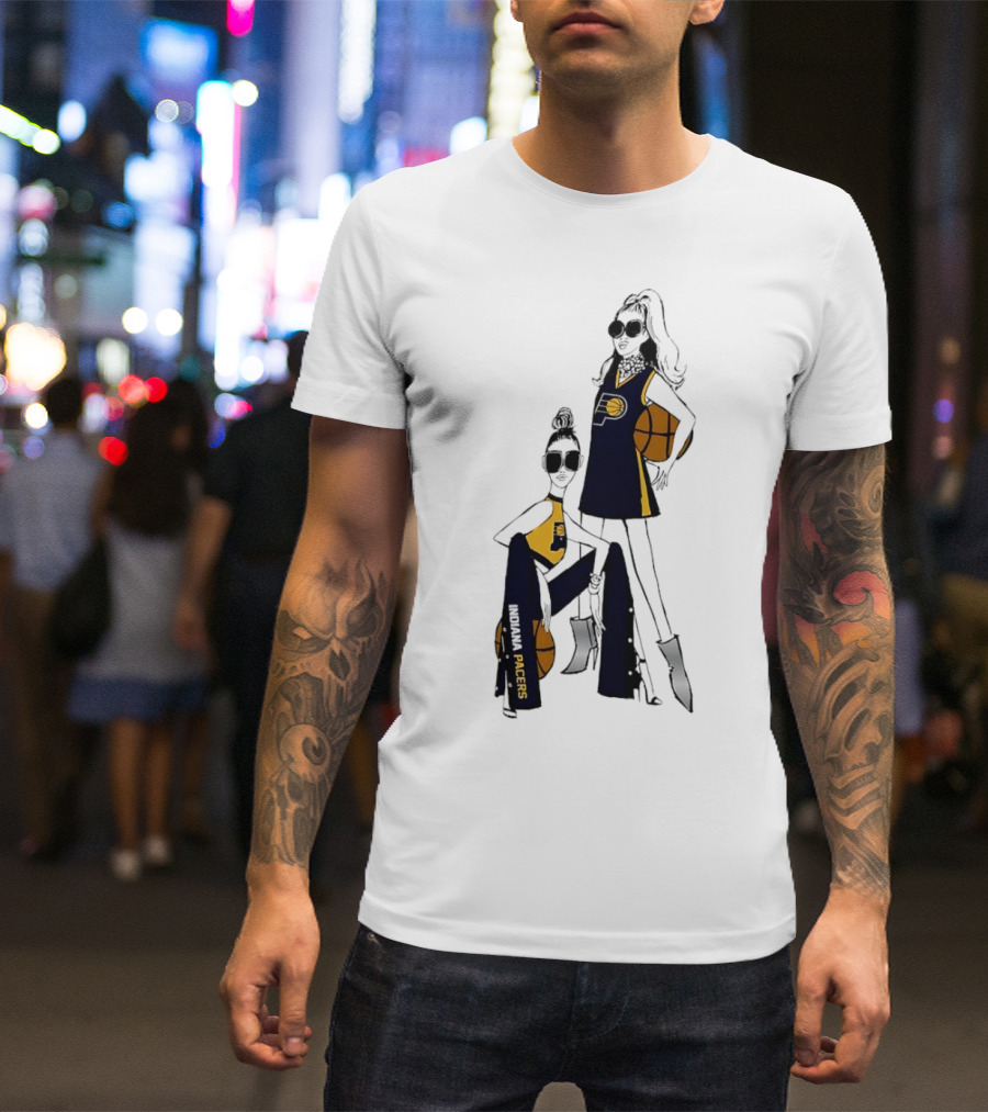 Indiana Pacers G-III 4Her Basketball Girls Fitted Fashion Illustration With Basketballs T-Shirt