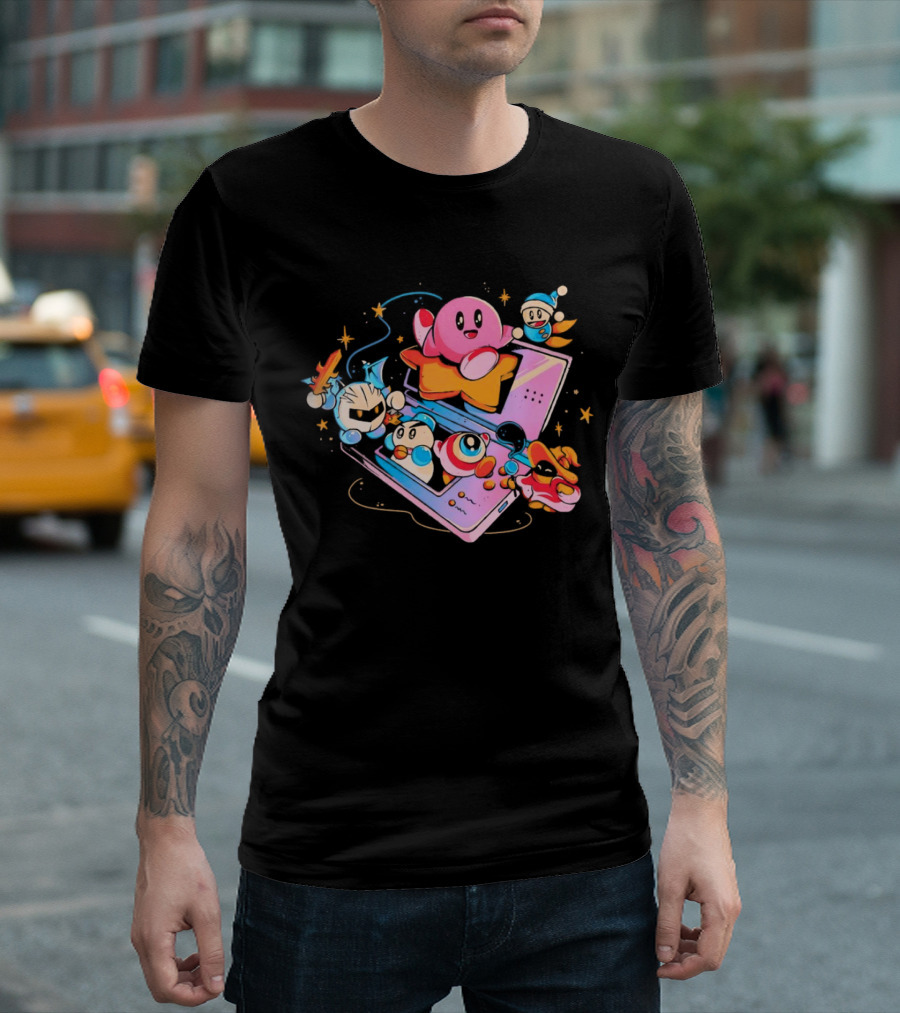 Kirby and Friends Adventure on Pink Portable Game Console T-Shirt