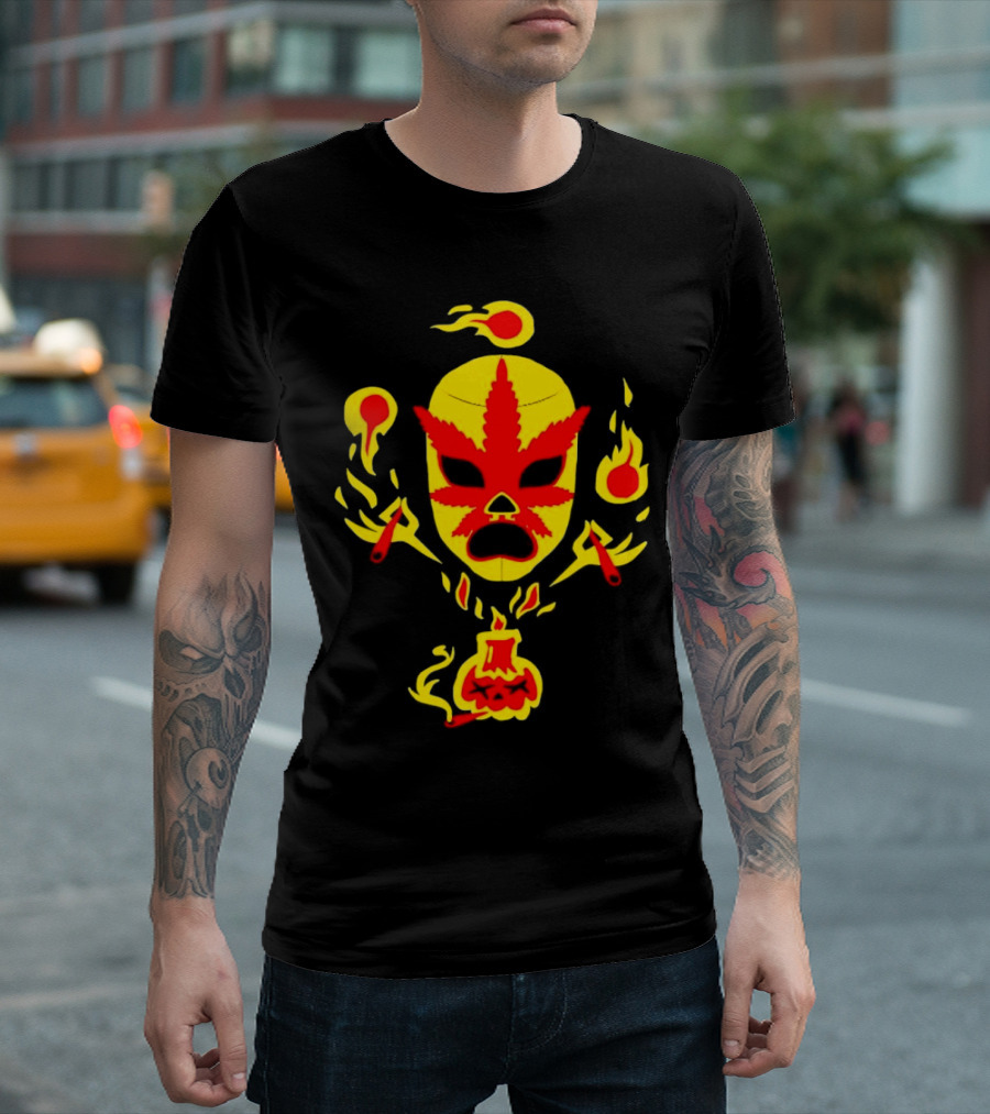 The Ablazing Blitzed Brothers Flaming Leaf Mask T-Shirt