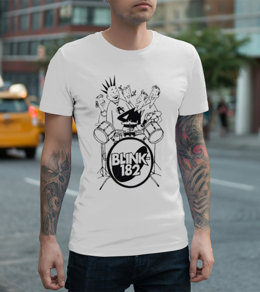 Blink-182 Cartoon Band Fun Characters Drums T-Shirt