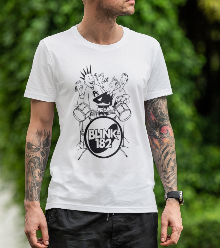 Blink-182 Cartoon Band Fun Characters Drums T-Shirt