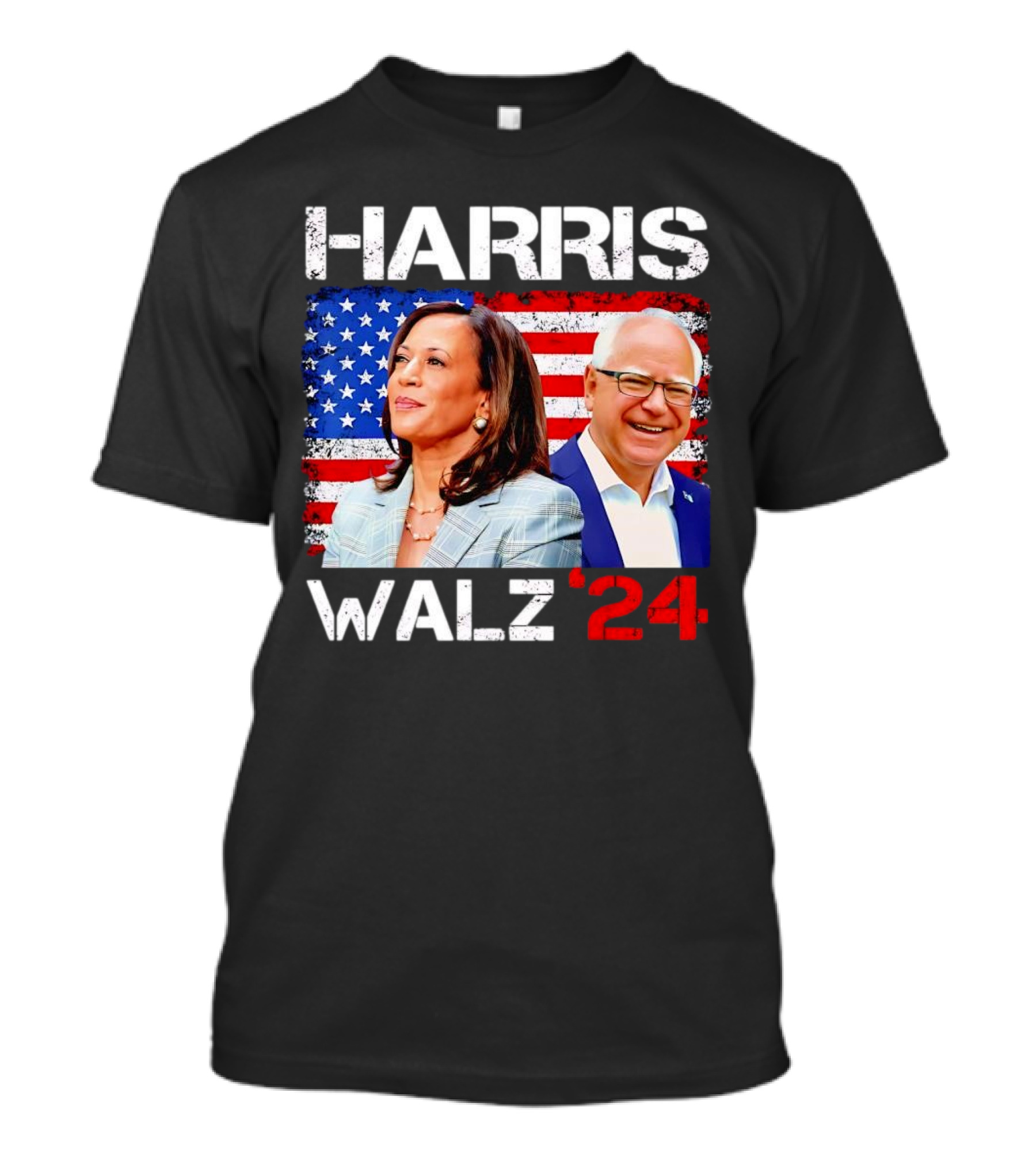 Harris Walz 2024 President Election Kamala Harris Tim Walz American Flag T-Shirt