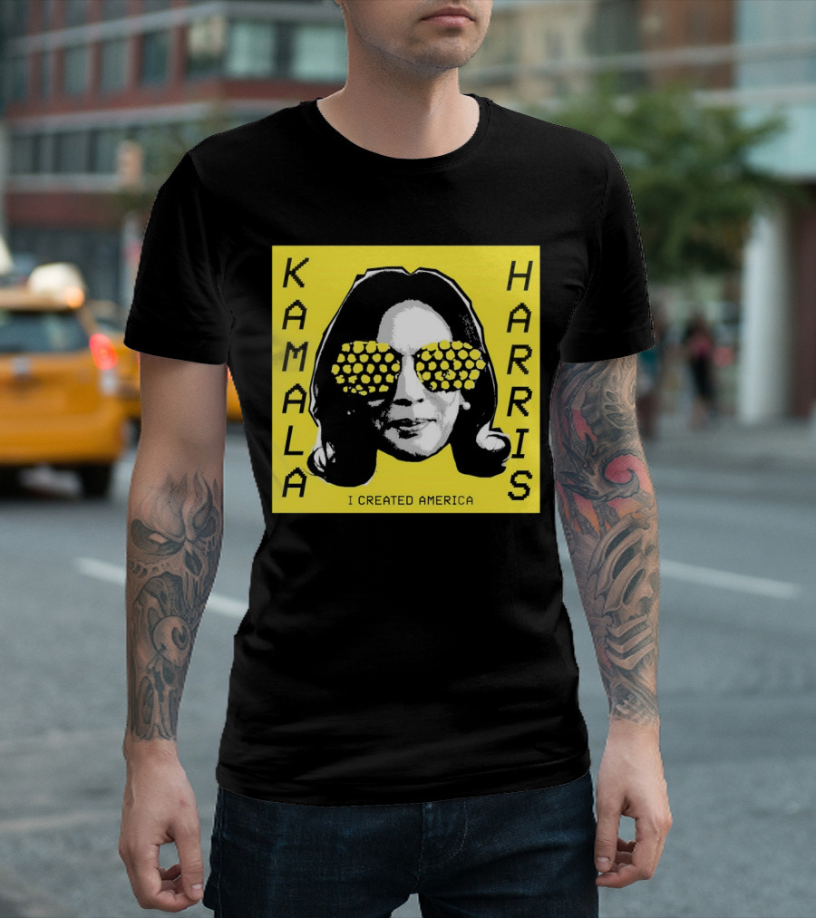 KAMALA HARRIS I CREATED AMERICA Yellow Print With Geometric Sunglasses T-Shirt
