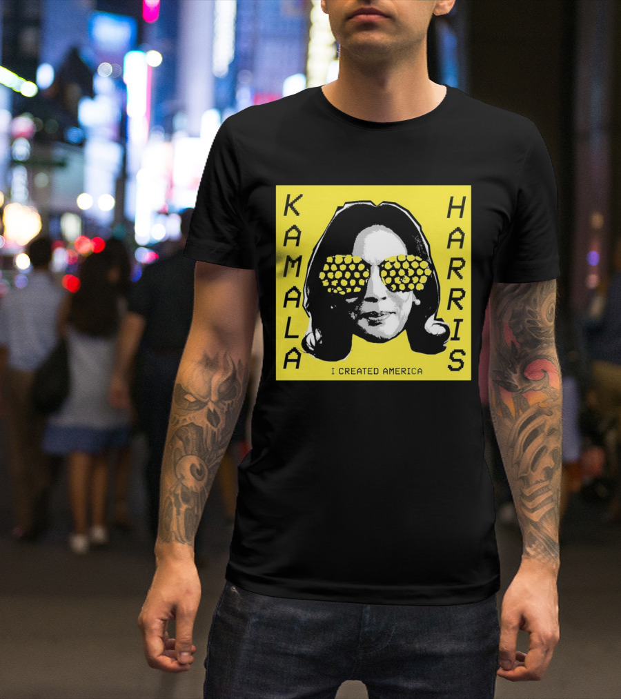 KAMALA HARRIS I CREATED AMERICA Yellow Print With Geometric Sunglasses T-Shirt