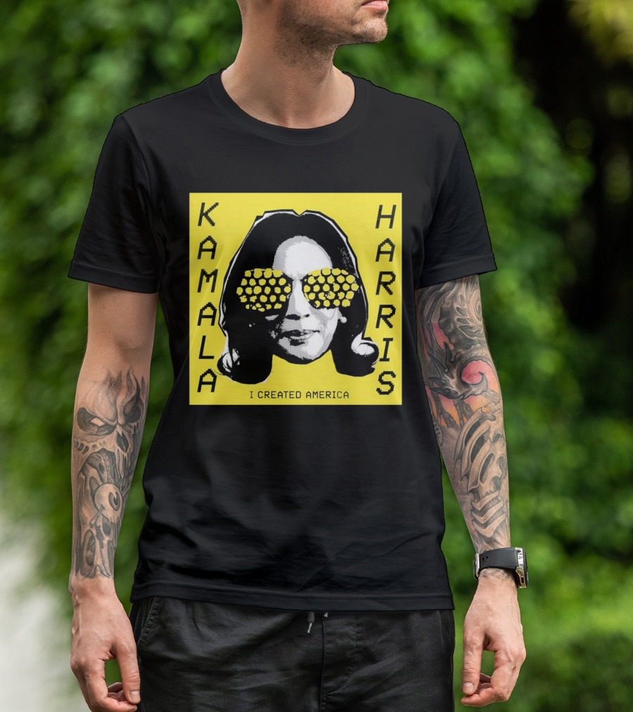 KAMALA HARRIS I CREATED AMERICA Yellow Print With Geometric Sunglasses T-Shirt