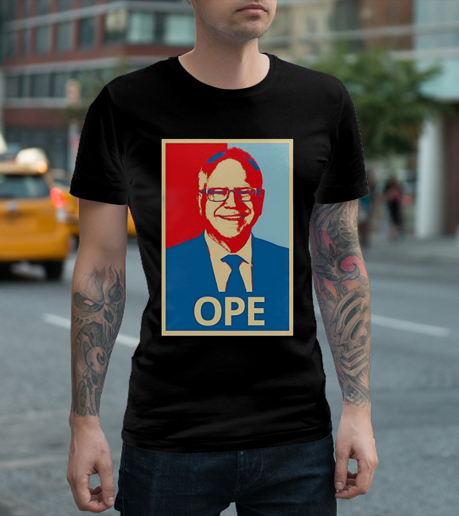 Tim Walz OPE Hope 2024 Poster Style Blue Red T-Shirt