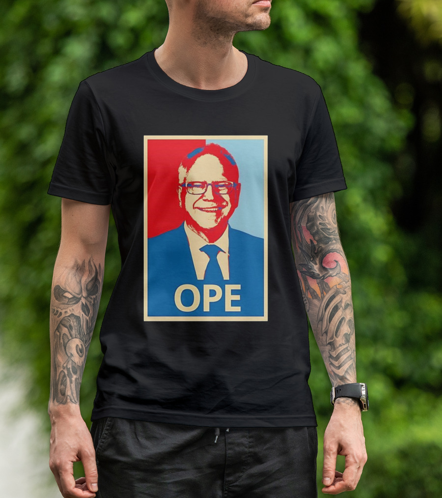 Tim Walz OPE Hope 2024 Poster Style Blue Red T-Shirt