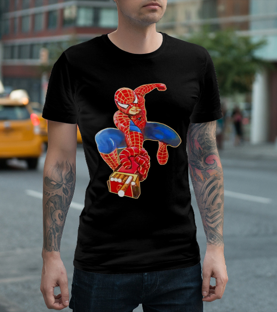 Spiderman Funny Smoking Man Superhero T-Shirt