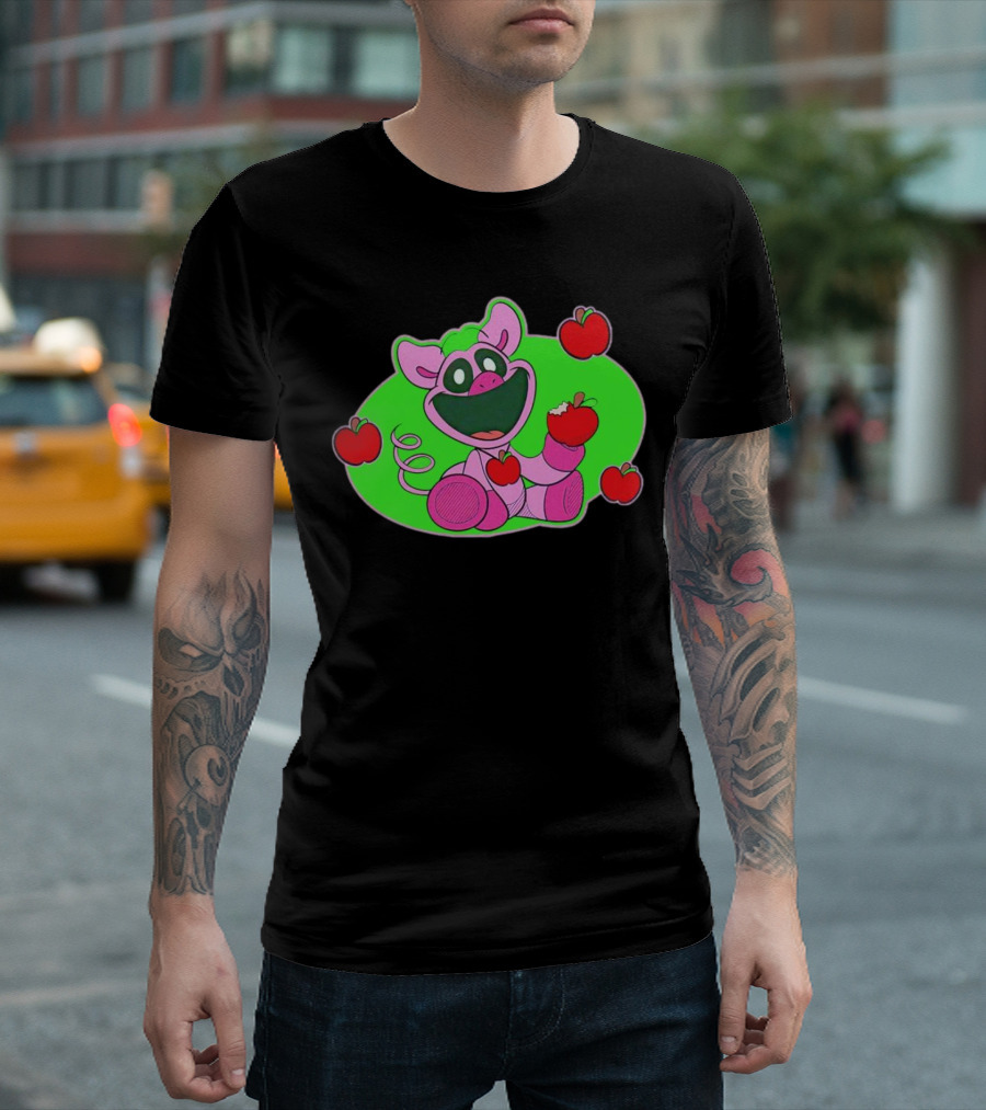 Pickypiggy Smiling Critters Happy Pig Eating Apples T-Shirt