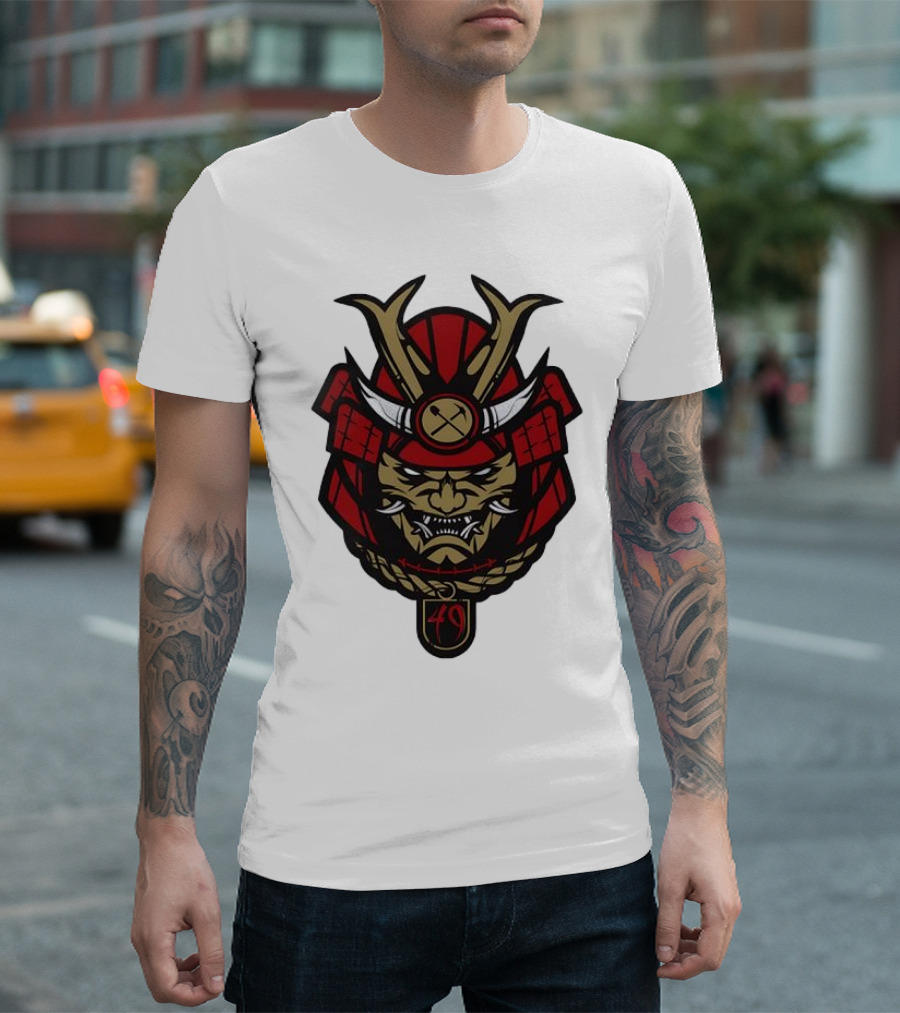 San Francisco 49ers Samurai Head with Crossed Axes and Number 49 T-Shirt