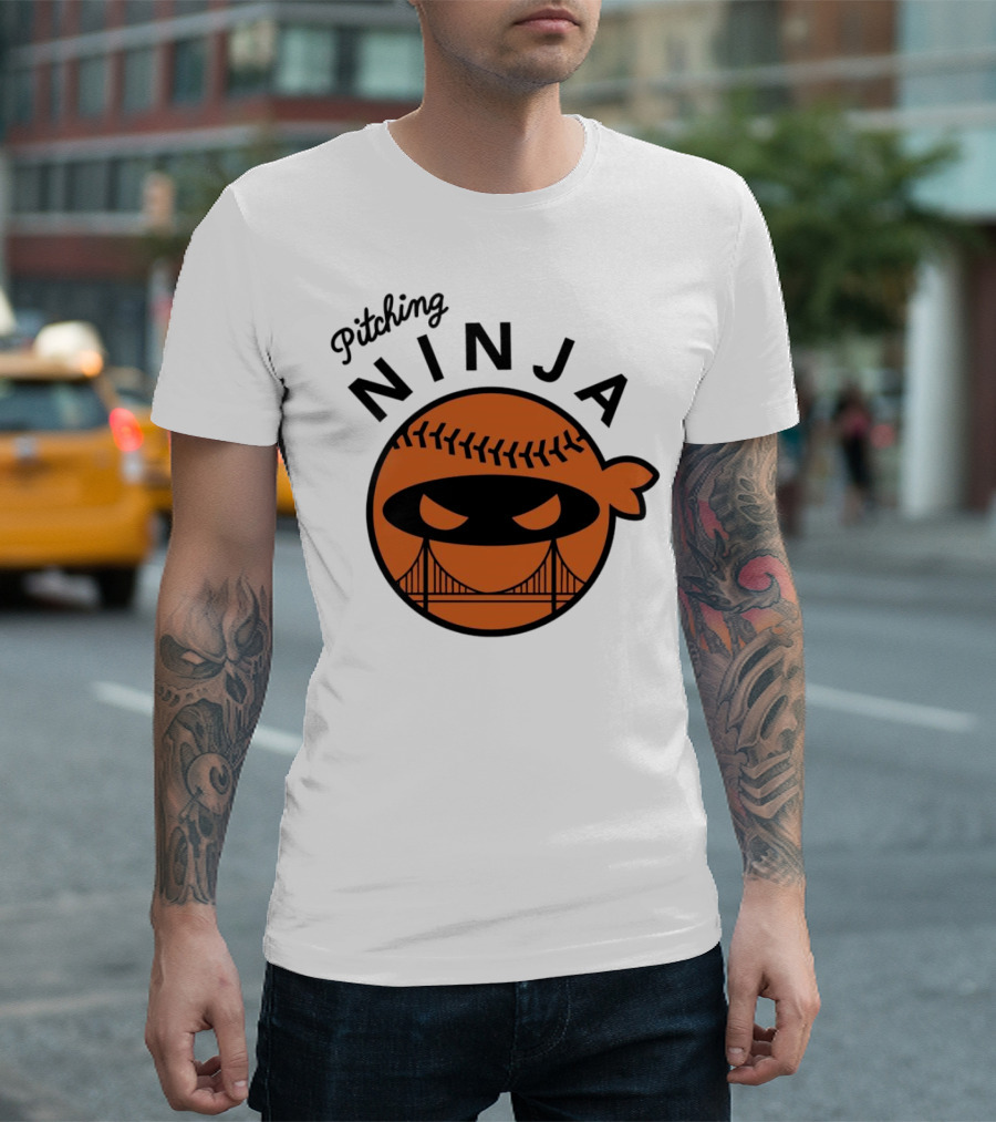 Pitching Ninja San Francisco Giants Orange Ball Face With Bridge T-Shirt