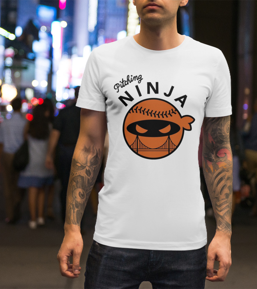 Pitching Ninja San Francisco Giants Orange Ball Face With Bridge T-Shirt