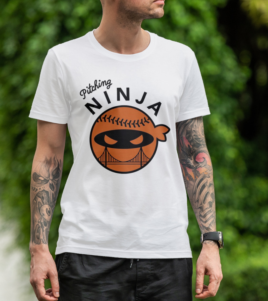 Pitching Ninja San Francisco Giants Orange Ball Face With Bridge T-Shirt