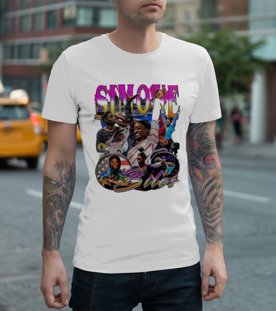 Simone Biles Olympic Champion Retro Collage T-Shirt