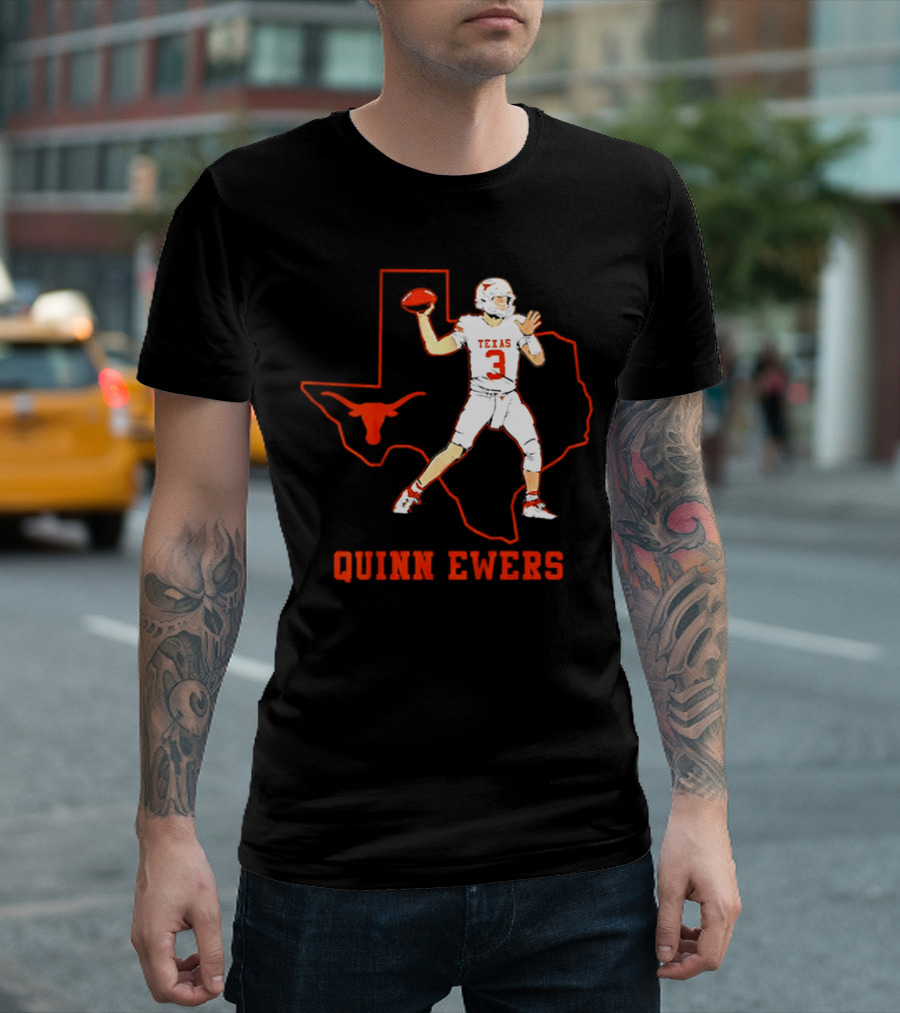 Quinn Ewers Texas Longhorns Football State Outline T-Shirt