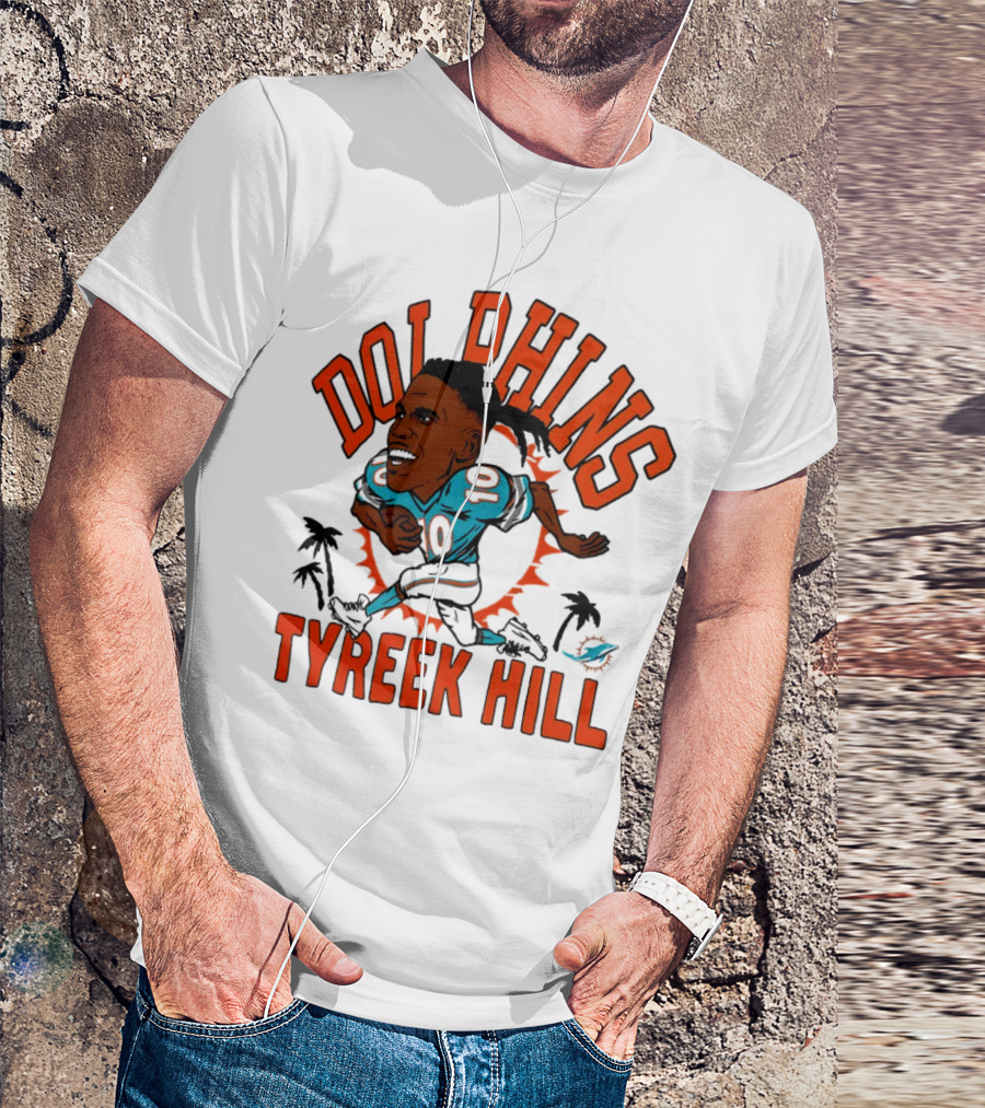 Tyreek Hill Miami Dolphins Caricature Player Signature Dolphins T-Shirt