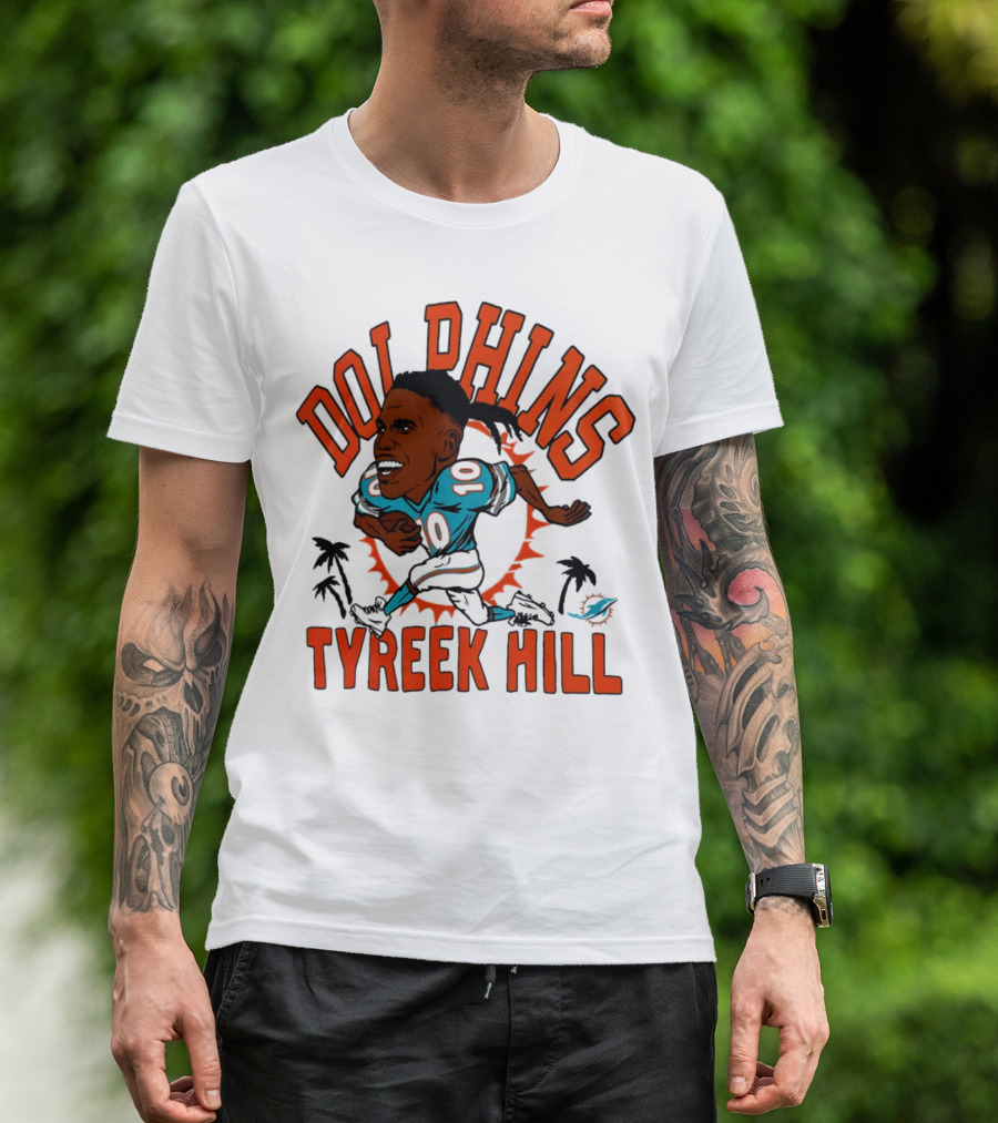 Tyreek Hill Miami Dolphins Caricature Player Signature Dolphins T-Shirt