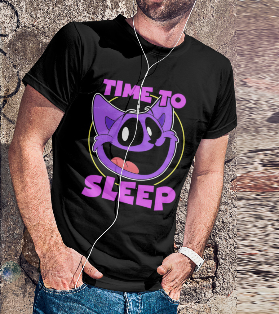Time To Sleep Purple Cat Cartoon Face T-Shirt