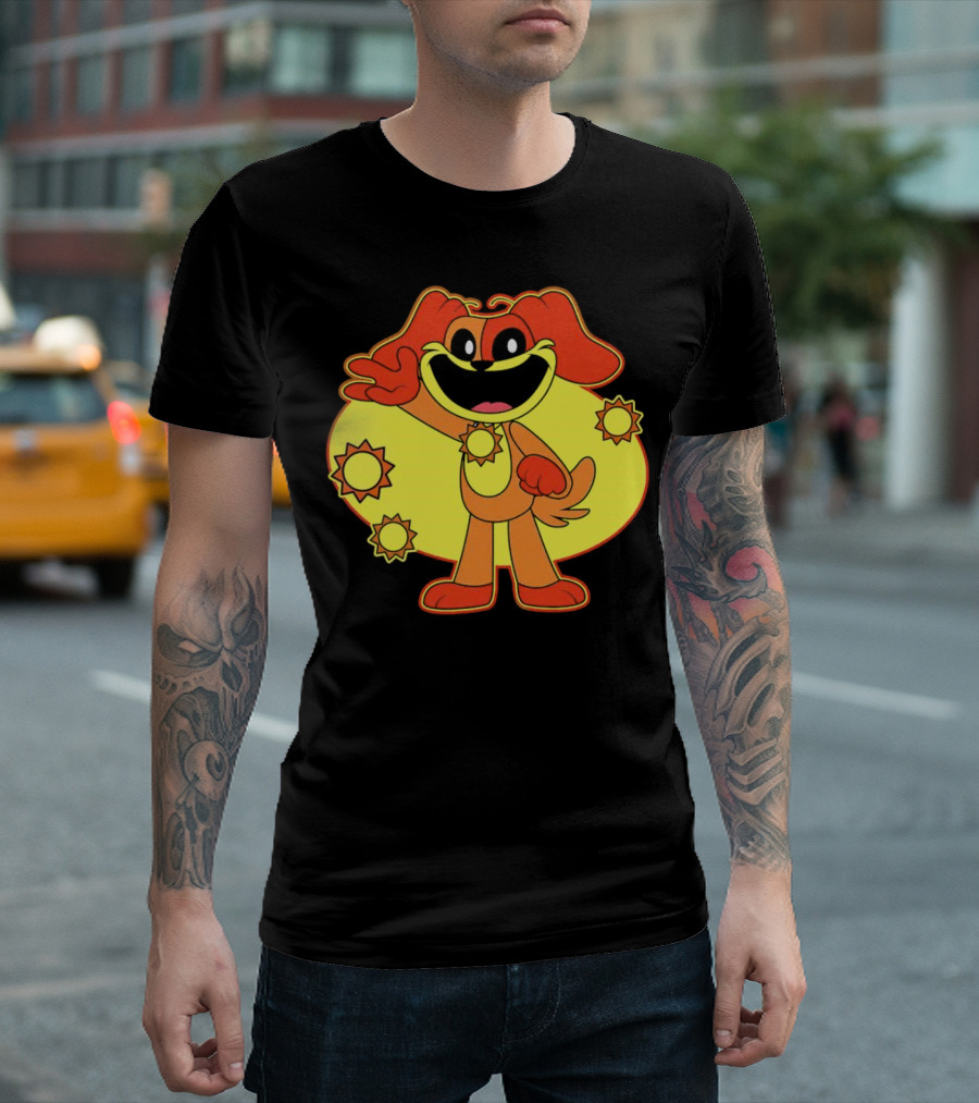 Dogday Smiling Critters Cheerful Cartoon Dog With Sun Icons T-Shirt