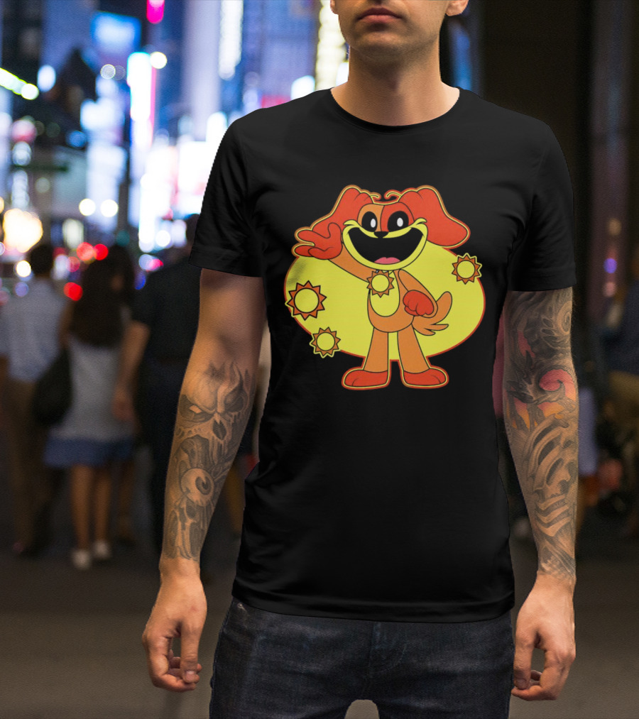 Dogday Smiling Critters Cheerful Cartoon Dog With Sun Icons T-Shirt