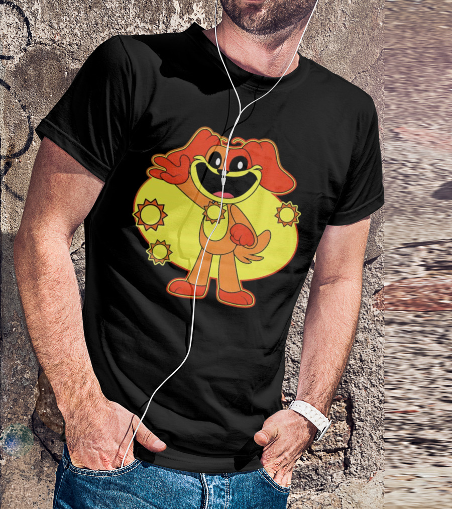 Dogday Smiling Critters Cheerful Cartoon Dog With Sun Icons T-Shirt