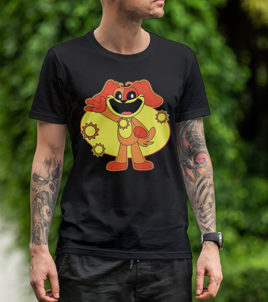 Dogday Smiling Critters Cheerful Cartoon Dog With Sun Icons T-Shirt