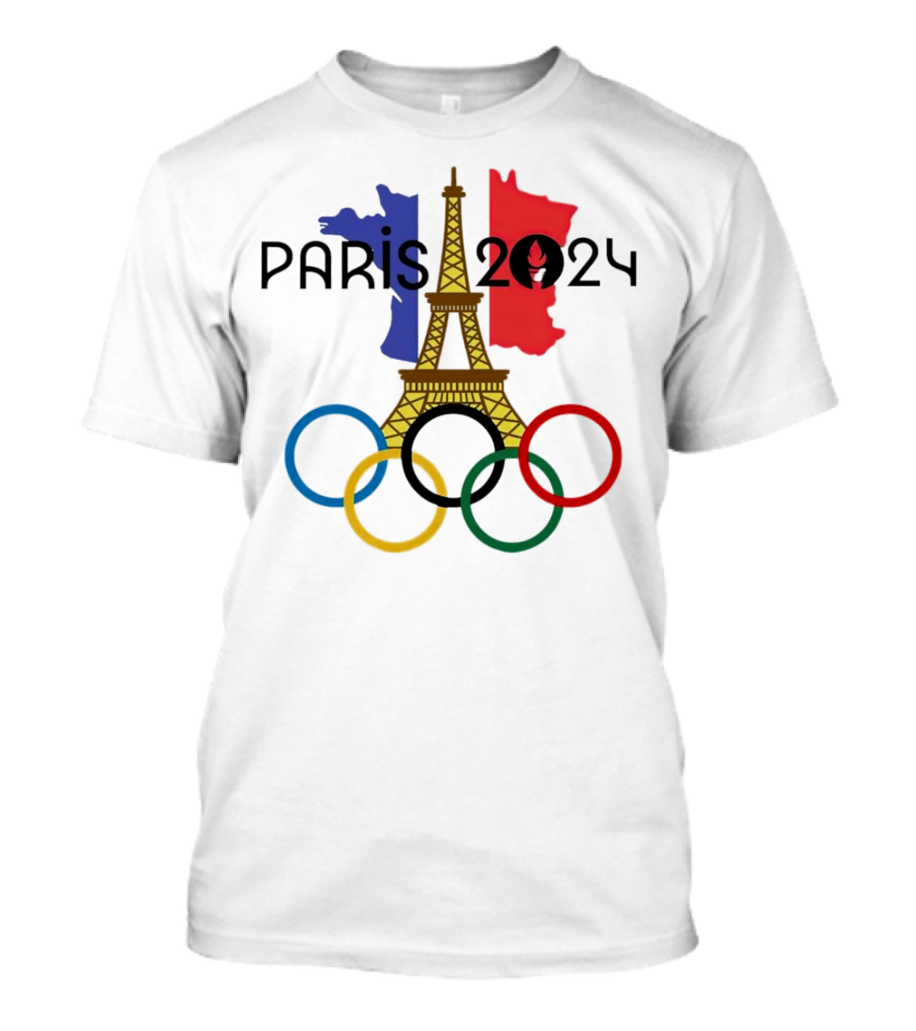 Paris 2024 Eiffel Tower France Flag Olympic Rings T-Shirt