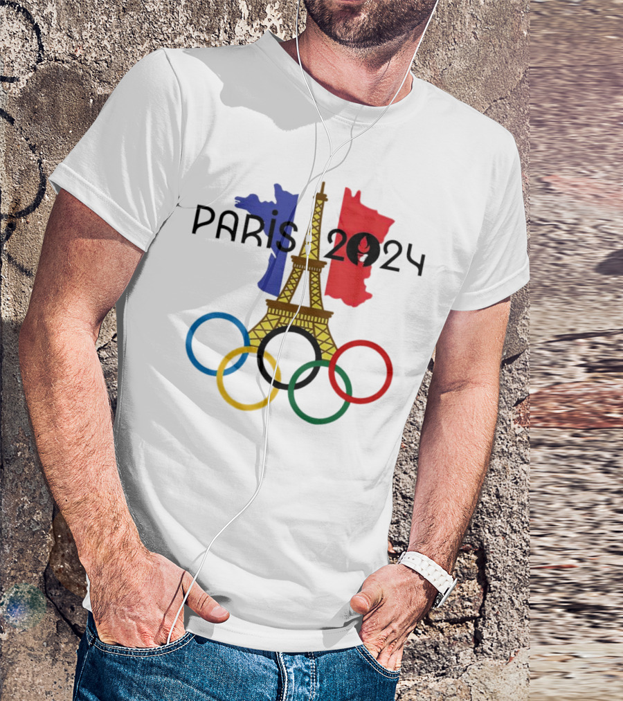 Paris 2024 Eiffel Tower France Flag Olympic Rings T-Shirt