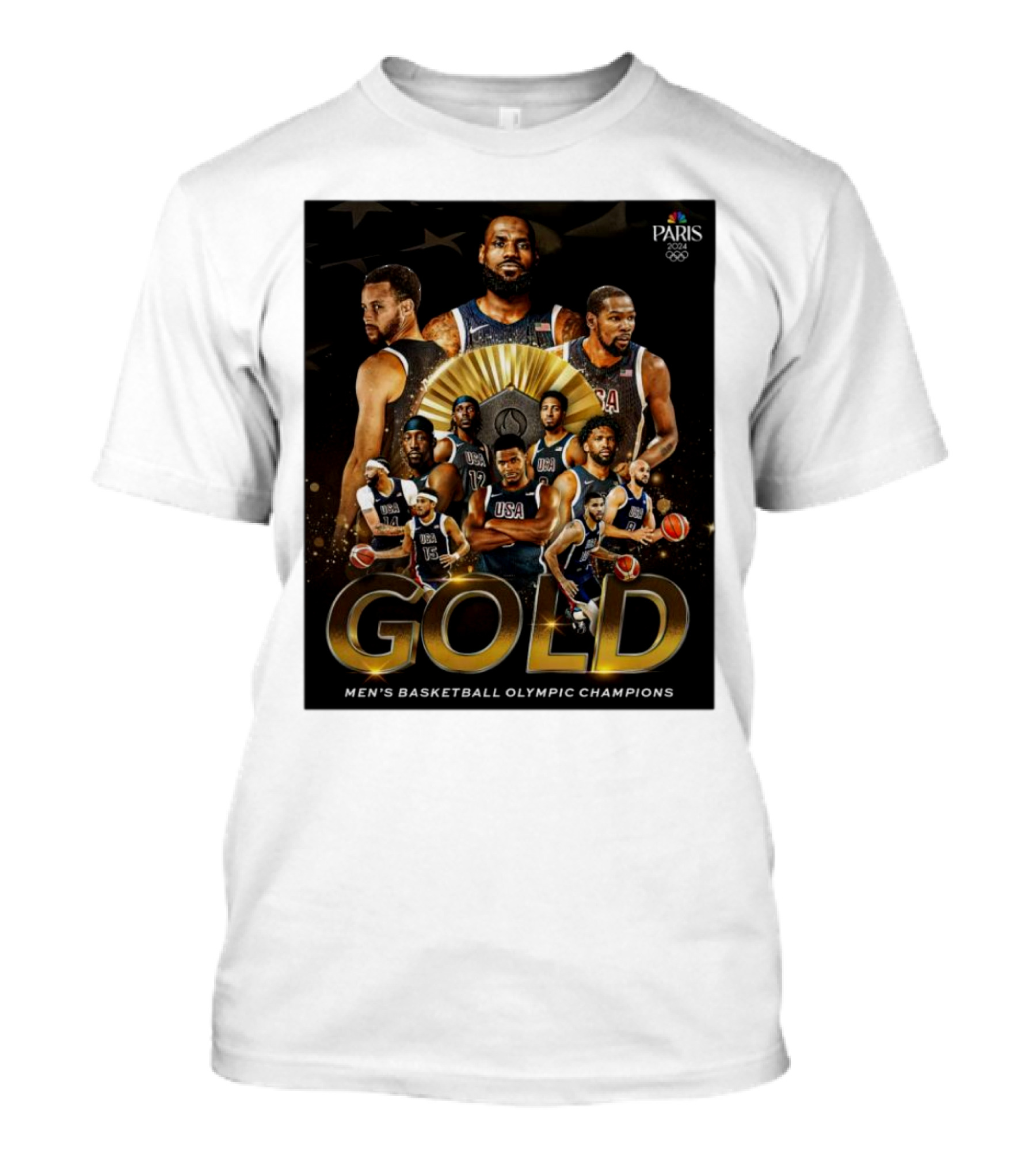 Paris 2024 Gold Men's Basketball Olympic Champions USA T-Shirt