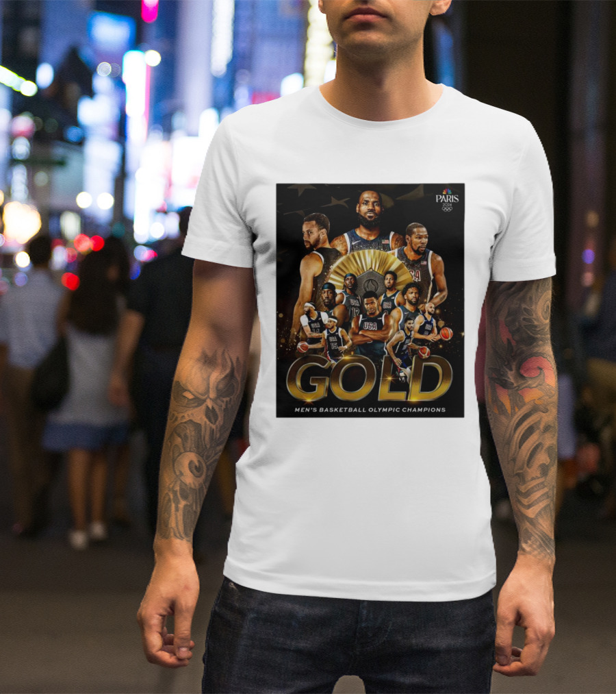Paris 2024 Gold Men's Basketball Olympic Champions USA T-Shirt